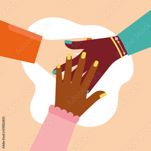 power girl poster with interracial hands team