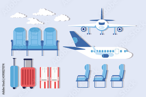 set of airport and airline icons