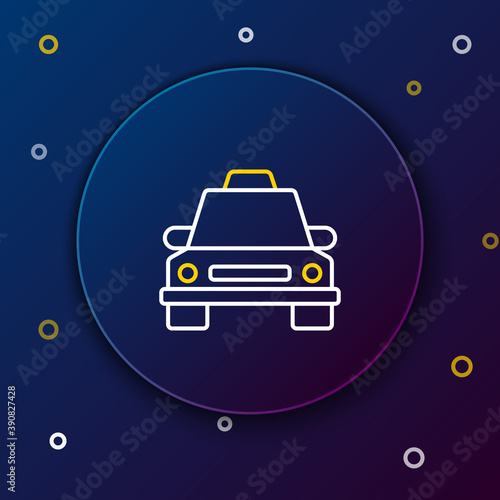 Line Taxi car icon isolated on blue background. Colorful outline concept. Vector.