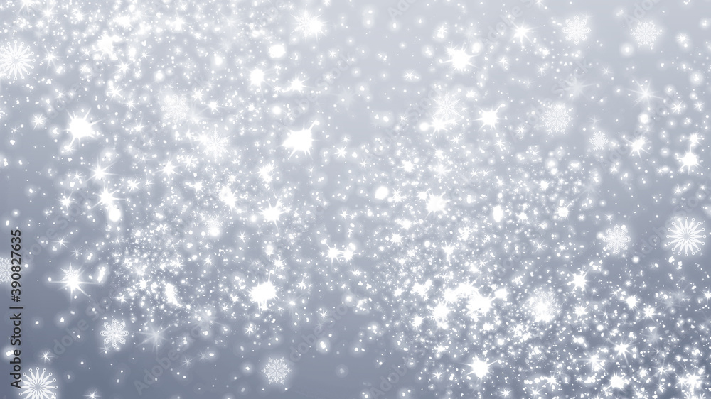 Winter silver and white gradient background with sparkles and snowflakes