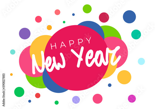 Happy new year colorful card with dots, vector illustration