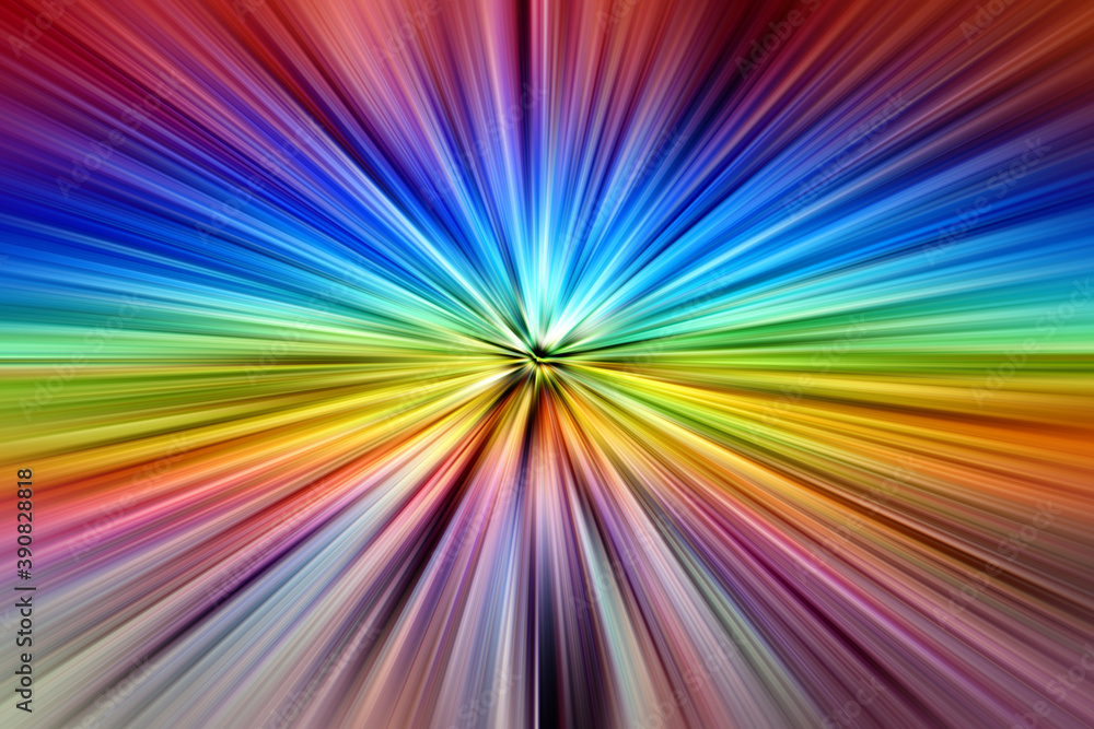 Abstract surface of radial blur zoom green, blue, yellow tones. Abstract colorful background with radial, diverging, converging lines. Abstract surface of radial blur zoom green, blue, yellow tones. Abstract colorful background with radial, diverging, converging lines.