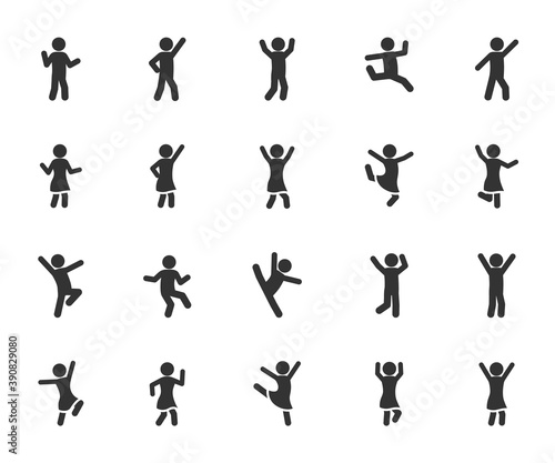 Vector set of dancing people flat icons. Pixel perfect.