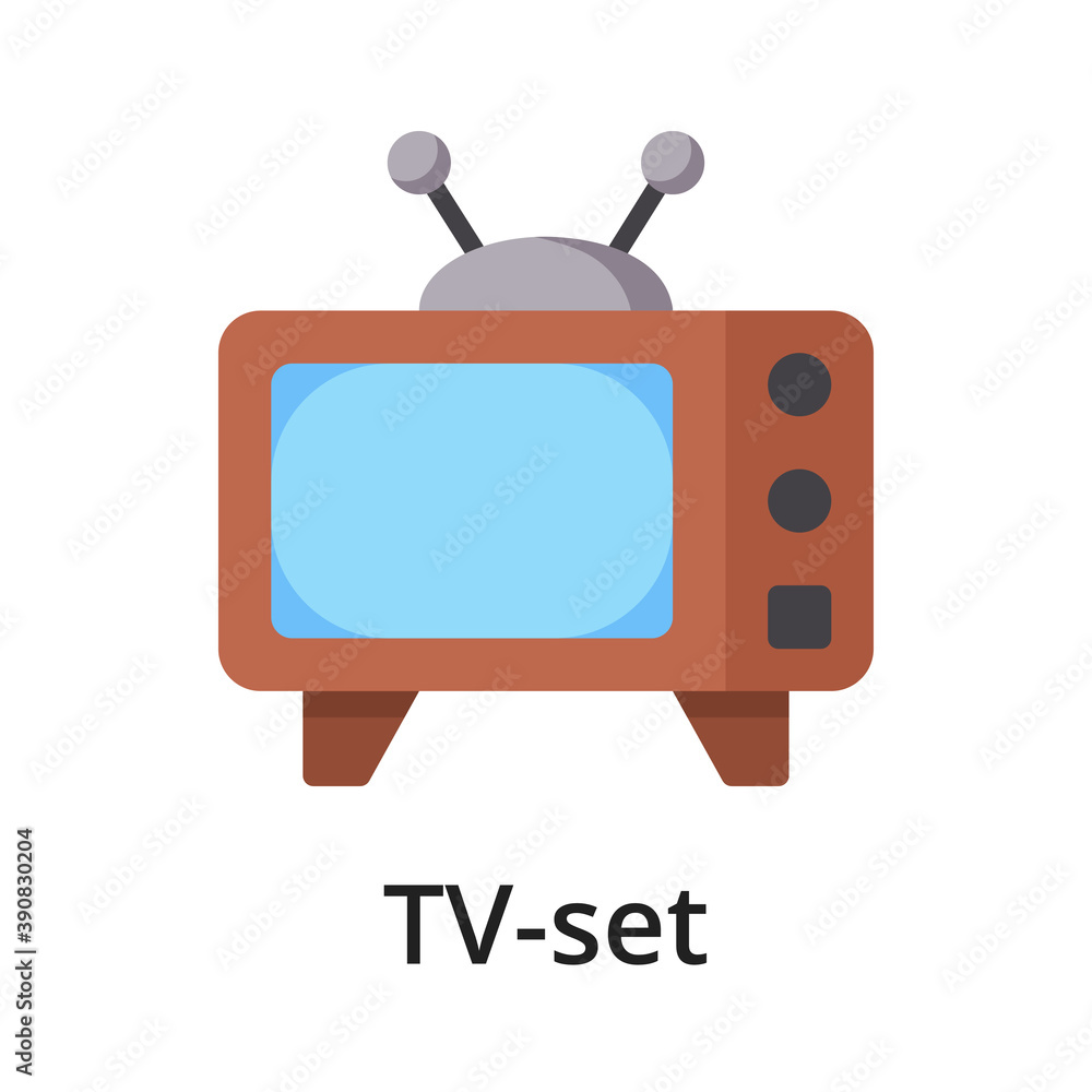 TV-set flat vector illustration. Single object. Icon for design on white background TV-set flat vector illustration. Single object. Icon for design on white background