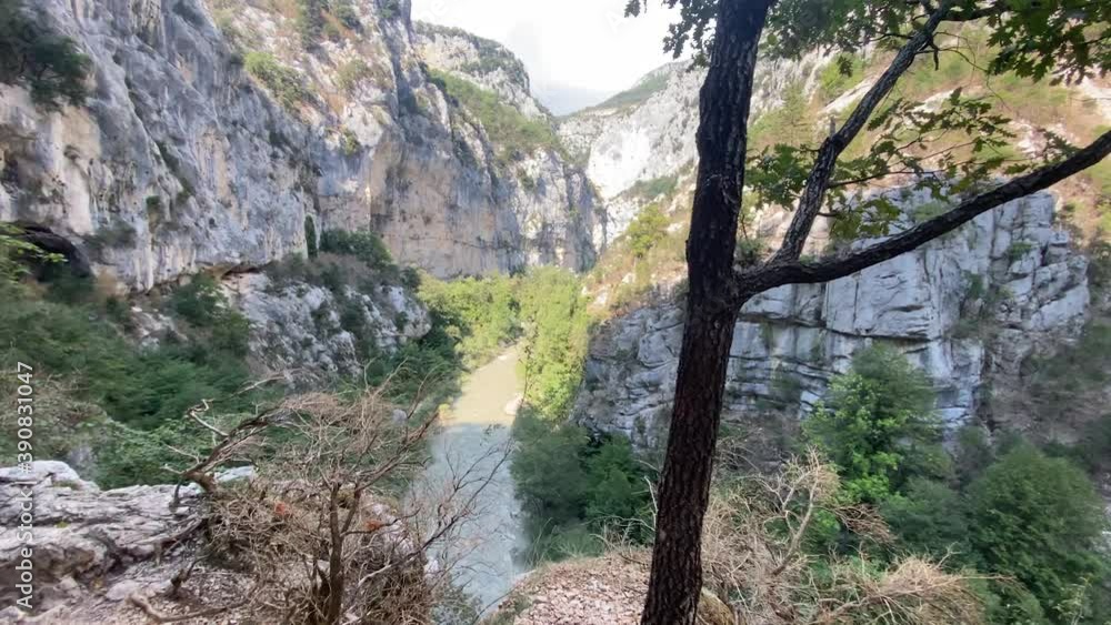 Strong river running through a tall canyon in France Strong river running through a tall canyon in France