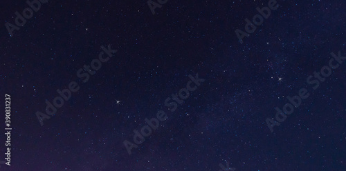 Fototapeta Naklejka Na Ścianę i Meble -  Panorama blue night sky milky way and star on dark background.Universe filled with stars, nebula and galaxy with noise and grain.select white balance.selection focus.amazing.