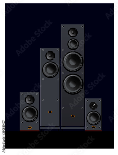 Device for quality sound. Acustic systems. Vector image for illustrations.