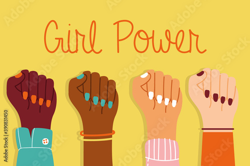 power girl poster with interracial hands up together