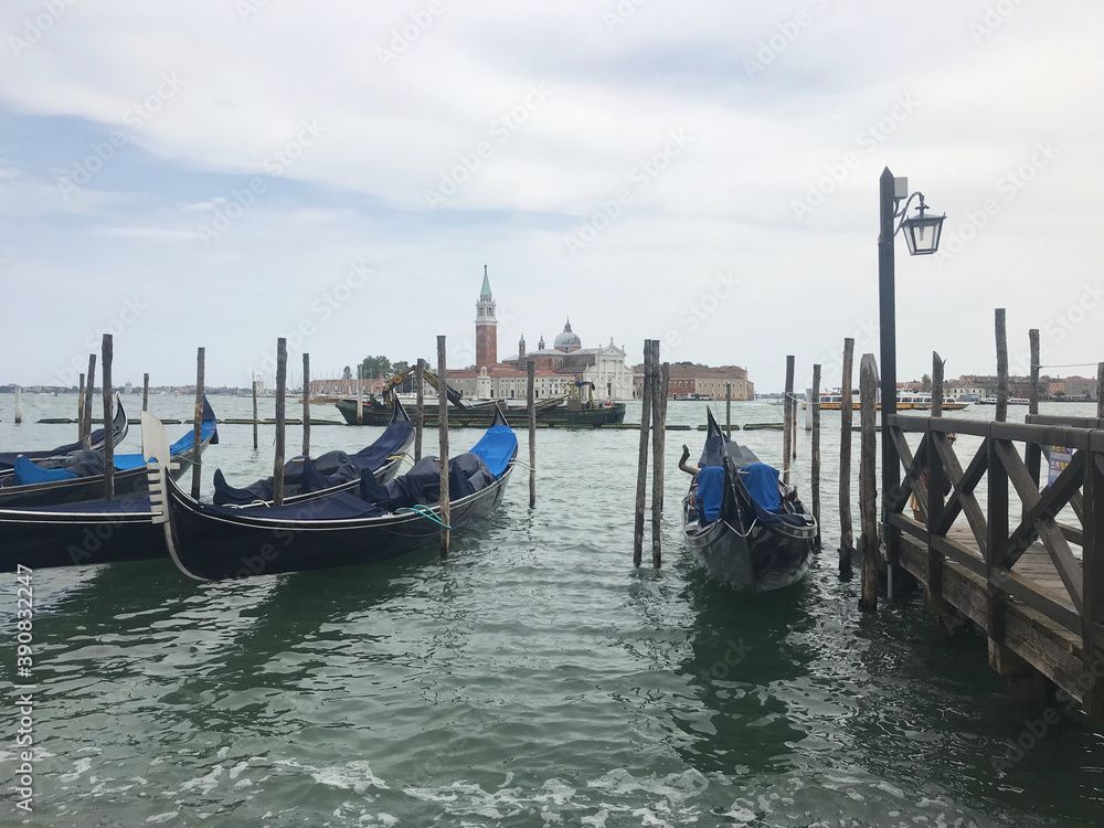 Gondola parking background of Cruise ship in Venice, Italy