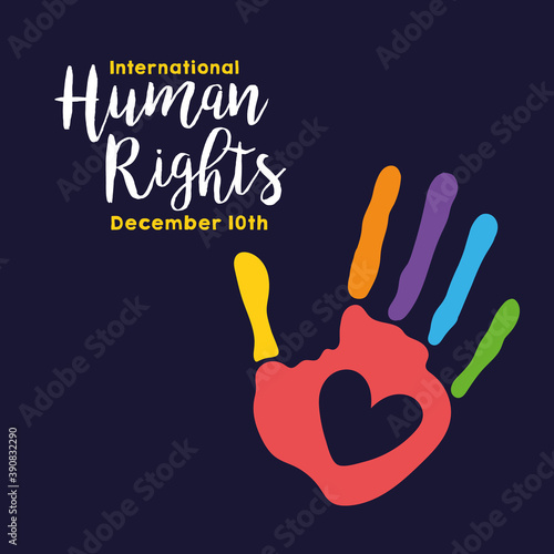 human rights campaign lettering with colors hand print and heart