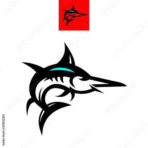 blue marlin fish, simple fish logo in solid black color, vector illustrations