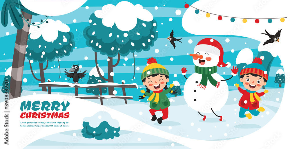 Naklejka premium Christmas Greeting Card Design With Cartoon Characters