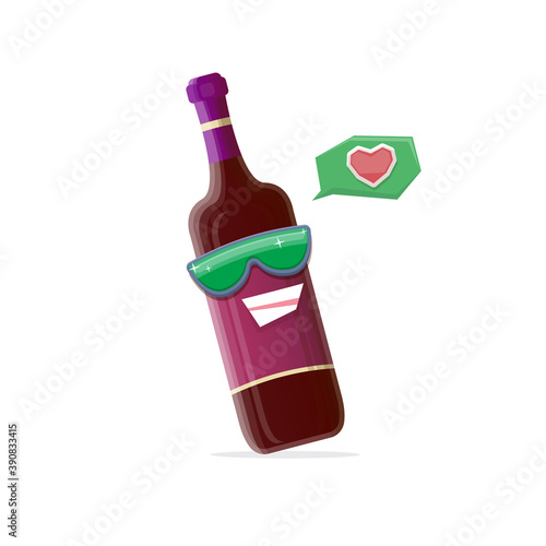 vector funny cartoon red wine bottle character with sunglasses isolated on white background. funky smiling glass wine bottle character design template for wine menu or wine map.