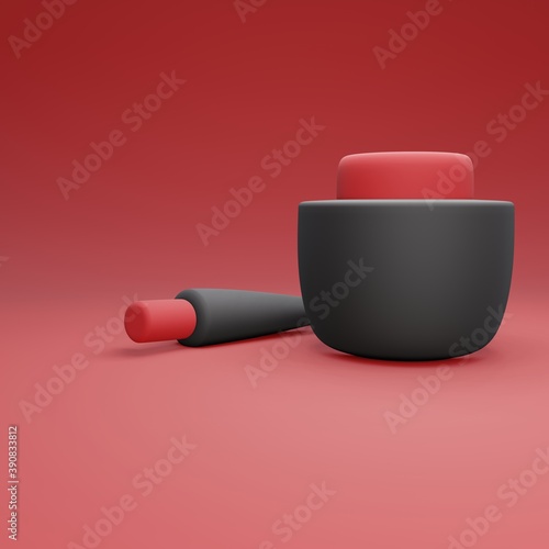 Black Collection of blank template of plastic container. Mockup of packages isolated on red background.3d illustration.