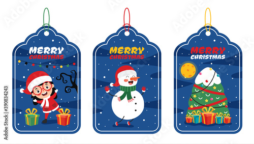 Christmas Greeting Card Design With Cartoon Characters