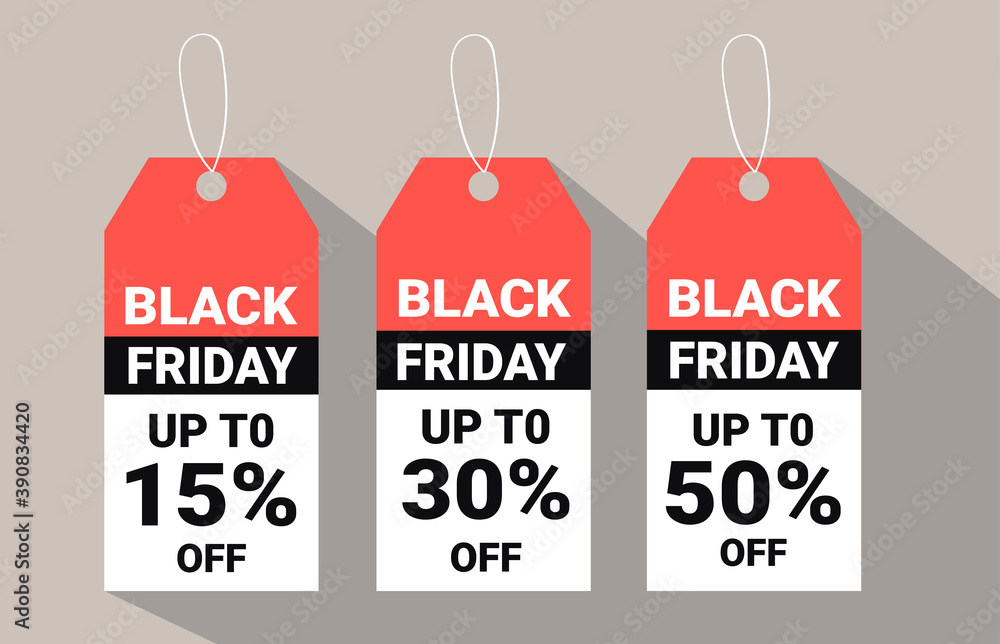 Black friday tags collection. Sale promotion and gift card vectors in different shapes.