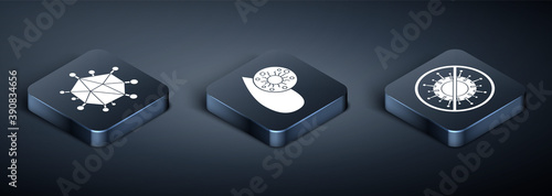 Set Isometric Virus, Stop virus and Blood test and virus icon. Vector.
