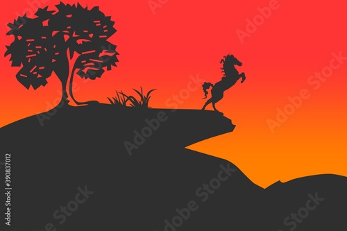 Beautiful illustration of silhouette jumping horse