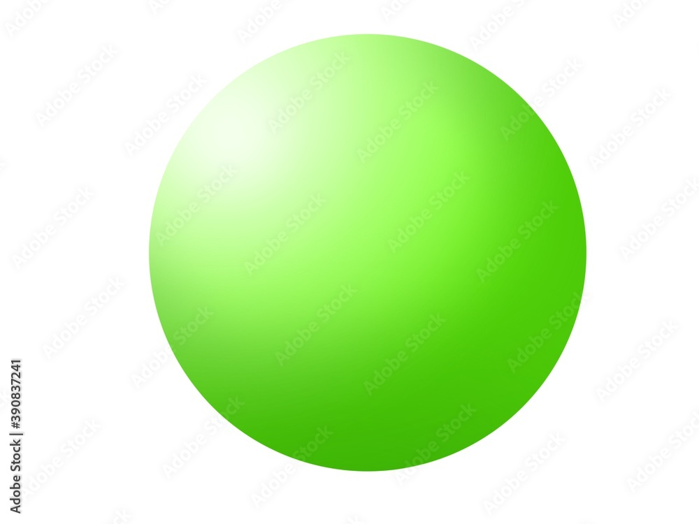 A ball, a green sphere with a luster and glare on top.  Dash images created on the tablet are used as illustrations or icons.