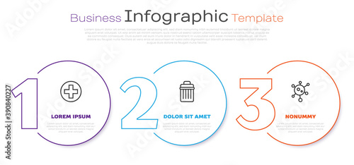 Set line Cross hospital medical, Trash can and Virus. Business infographic template. Vector.