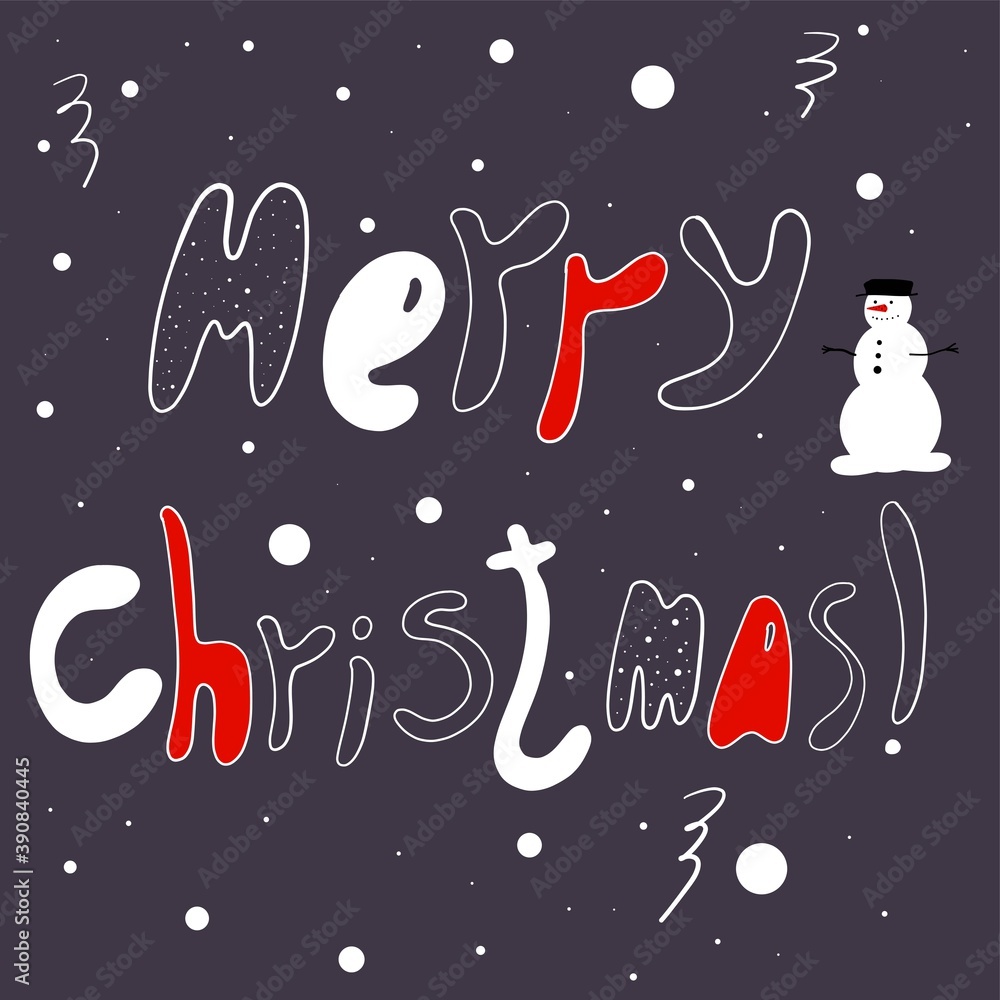 Merry Christmas card with holiday greetings, hand drawn lettering, vector banner, Christmas poster Merry Christmas card with holiday greetings, hand drawn lettering, vector banner, Christmas poster