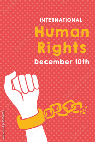 human rights campaign lettering with hand breaking chains