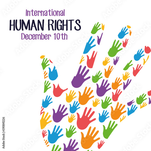 human rights campaign lettering with hands print colors with hand shape