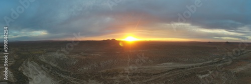 Panoramic aerial view of the mojave desert at sunrise