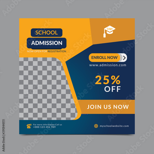 Back to school admission web banner,  square banner and social media banner design. Suitable for educational banner and social media post template.