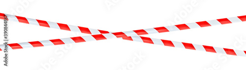 Two crossed red and white warning tape. Isolated on white