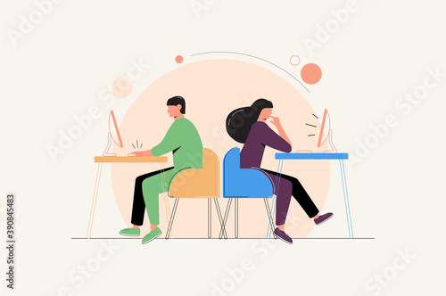 Business topics - office work, web template. Flat style modern outlined vector concept illustration. Man and woman