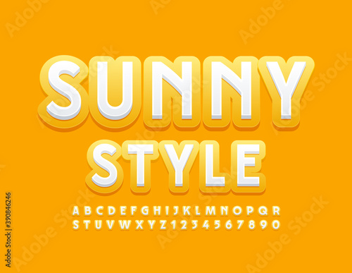 Vector Sunny Style Alphabet Letters and Numbers set. Yellow and White modern Font