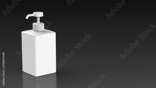 alcohol hand gel bottle white black background left 3d rendering