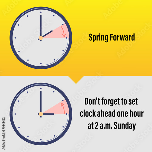Daylight Saving Time ends concept. The hand of the clocks turning to winter and summer time. Vector illustration in modern flat style design.