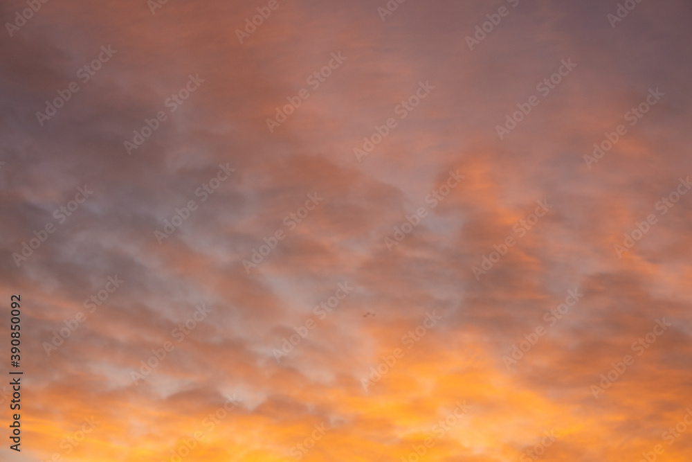 Pink, blue and orange morning sly with sparse clouds, sunset, sunrise, dusk, dawn, 