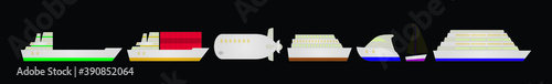 set of boat or ships. cartoon icon design template with various models vector illustration isolated on black background