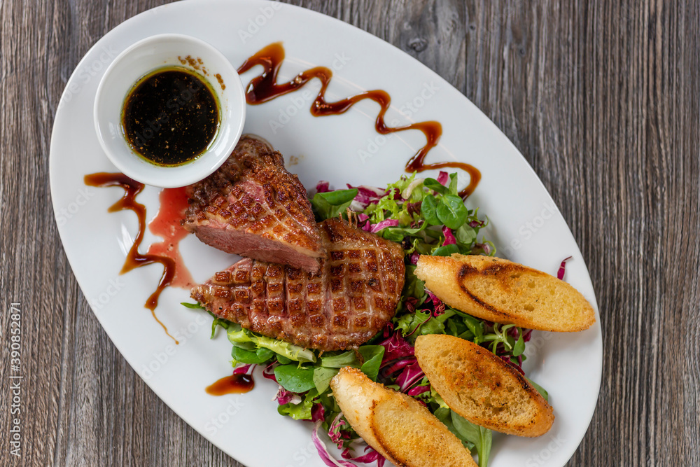 grilled duck breast with honey sauce and salad grilled duck breast with honey sauce and salad