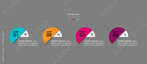 New circle design 4 steps perform visualizations and explain ideas and present data. vector infographic.
