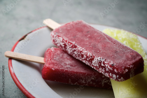 Fruit ice popsicles view