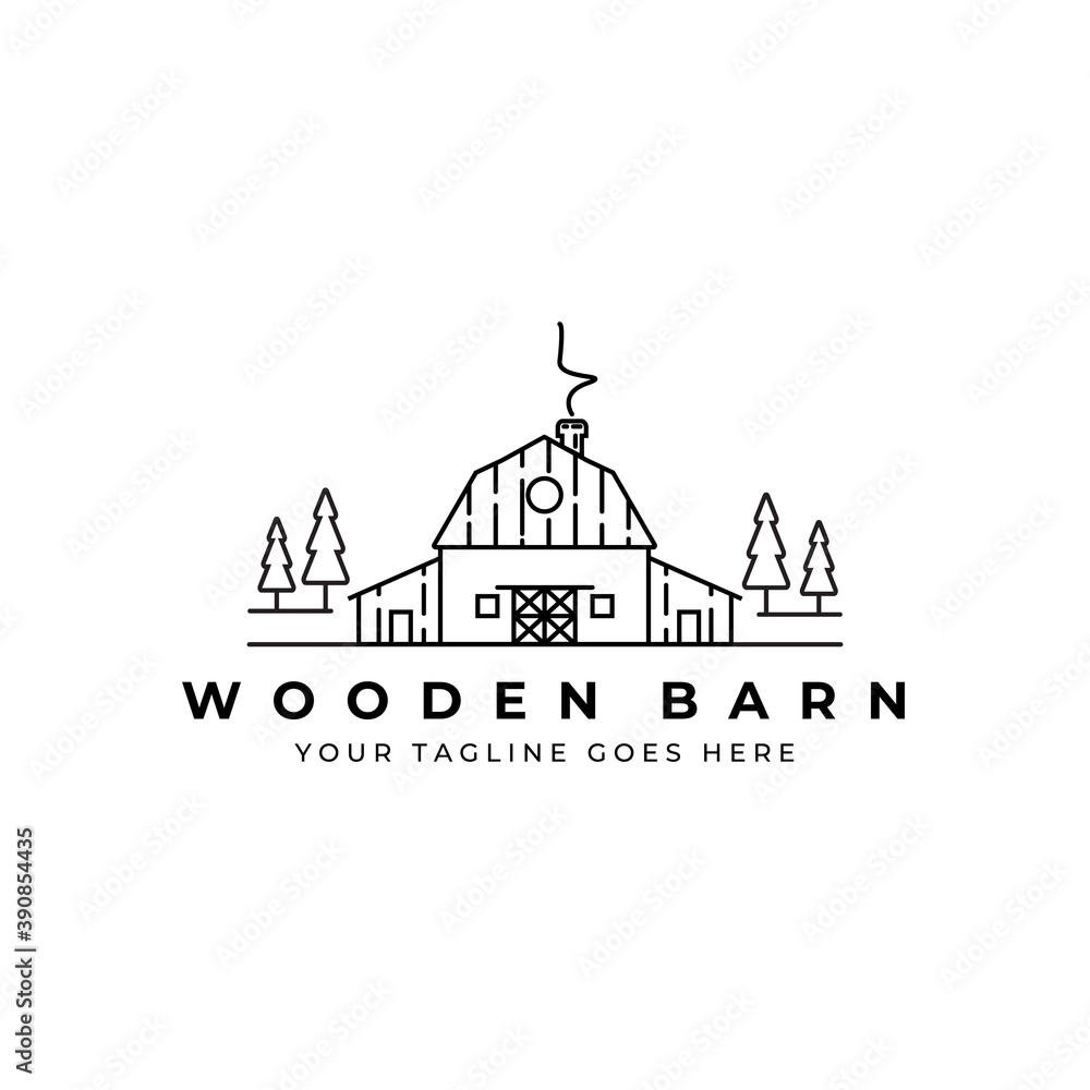 Barn house logo line art landscape vector illustration design