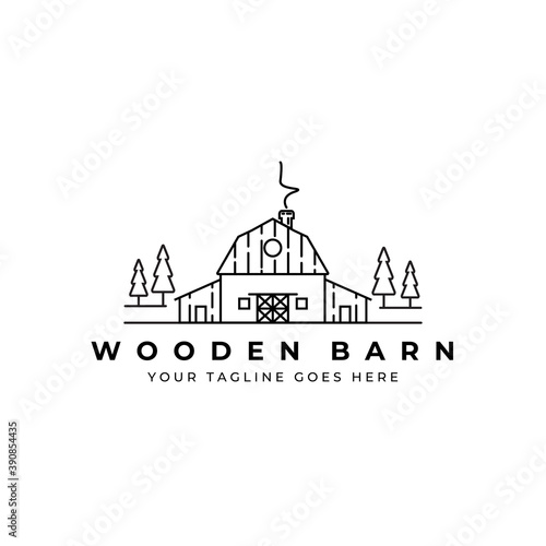 Barn house logo line art landscape vector illustration design