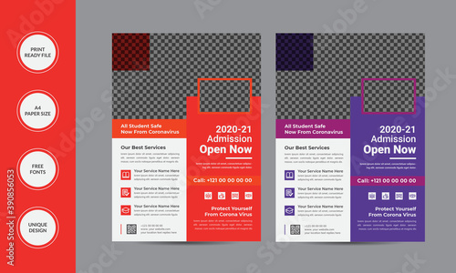 School admission flyer template. Kids back to school education poster, brochure cover layout.