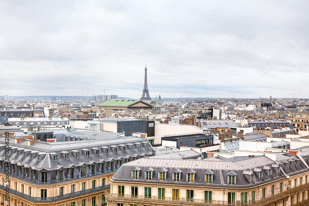 Paris rooftops panoramic view . France Capital Citiscape with  Eiffel Tower