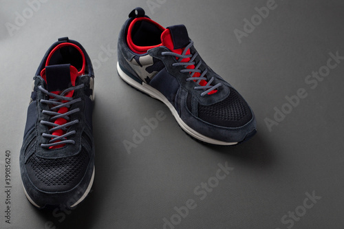 Pair of insulated trendy sneakers on a gray background.