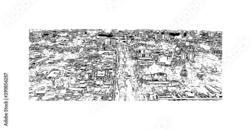 Building view with landmark of Chiang Mai is a city in mountainous northern Thailand. Hand drawn sketch illustration in vector.
