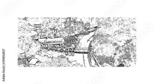 Building view with landmark of Chiang Mai is a city in mountainous northern Thailand. Hand drawn sketch illustration in vector.