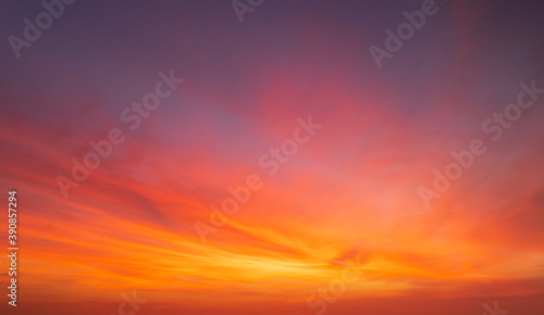 Abstract amazing Scene of stuning Colorful sunset with Moving clouds background in nature and travel concept, wide angle shot Panorama shot.