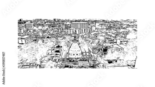 Building view with landmark of Chiang Mai is a city in mountainous northern Thailand. Hand drawn sketch illustration in vector.