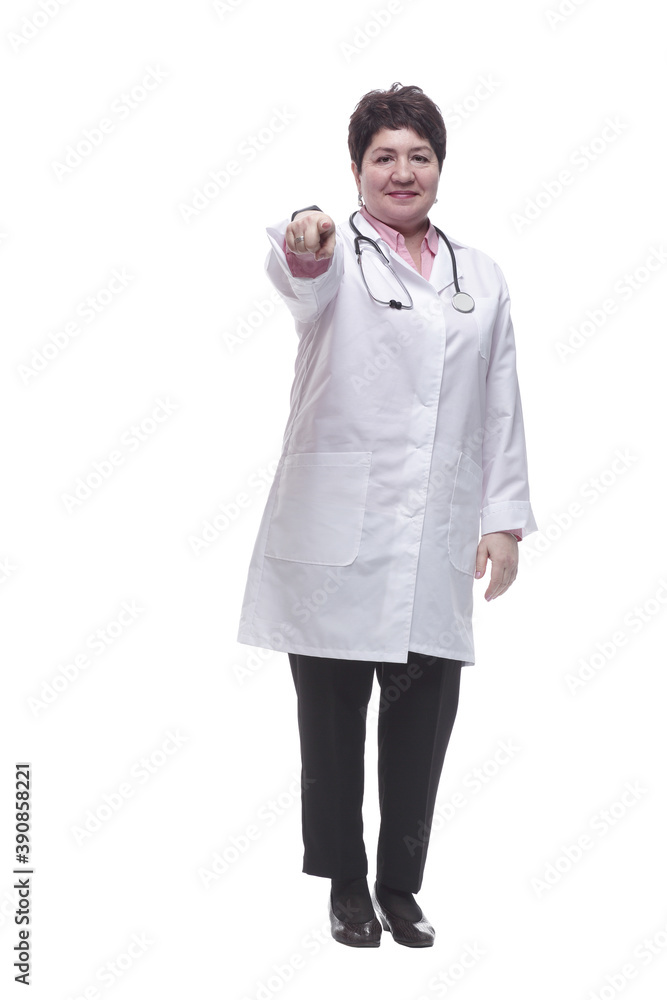 in full growth. female medic with a stethoscope in full growth. female medic with a stethoscope