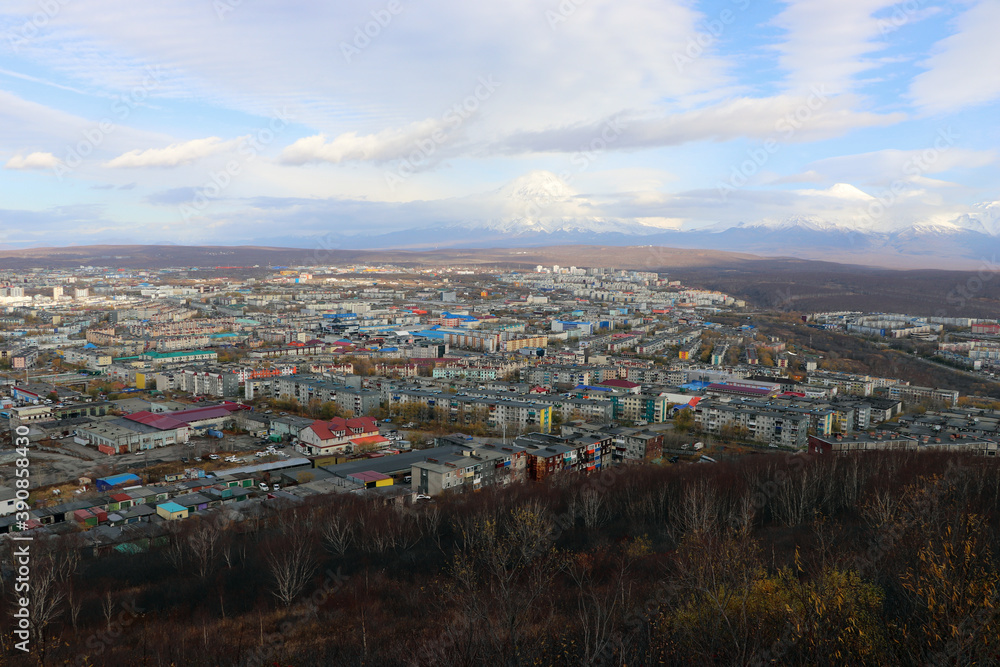 the city of Petropavlovsk-Kamchatsky in autumn.